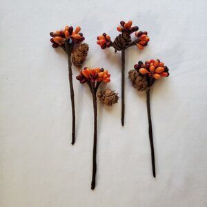 Fall / Autumn Pip Berry Cluster - 4.5" Stem with Pinecone – Set of (4)